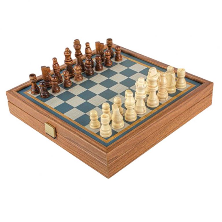 Premium set ŠAH IN BACKGAMMON turkiznomodre barve