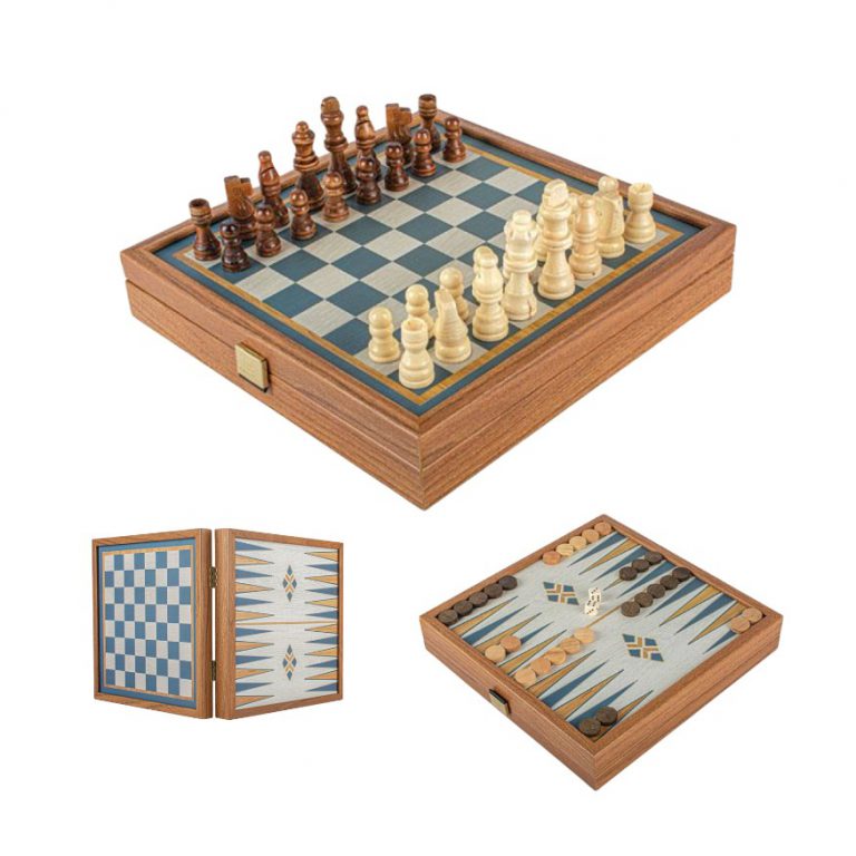 Premium set ŠAH IN BACKGAMMON turkiznomodre barve - slika 2
