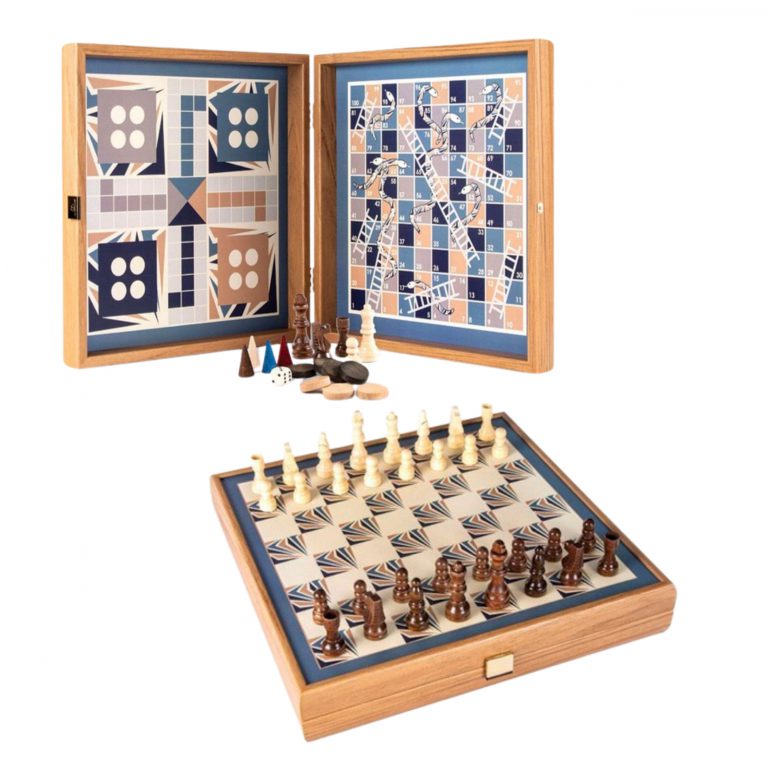 Premium veliki set iger ŠAH-BACKGAMMON-LUDO modre barve