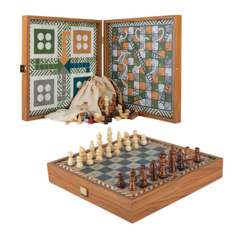 Premium veliki set iger ŠAH-BACKGAMMON-LUDO retro zelene barve